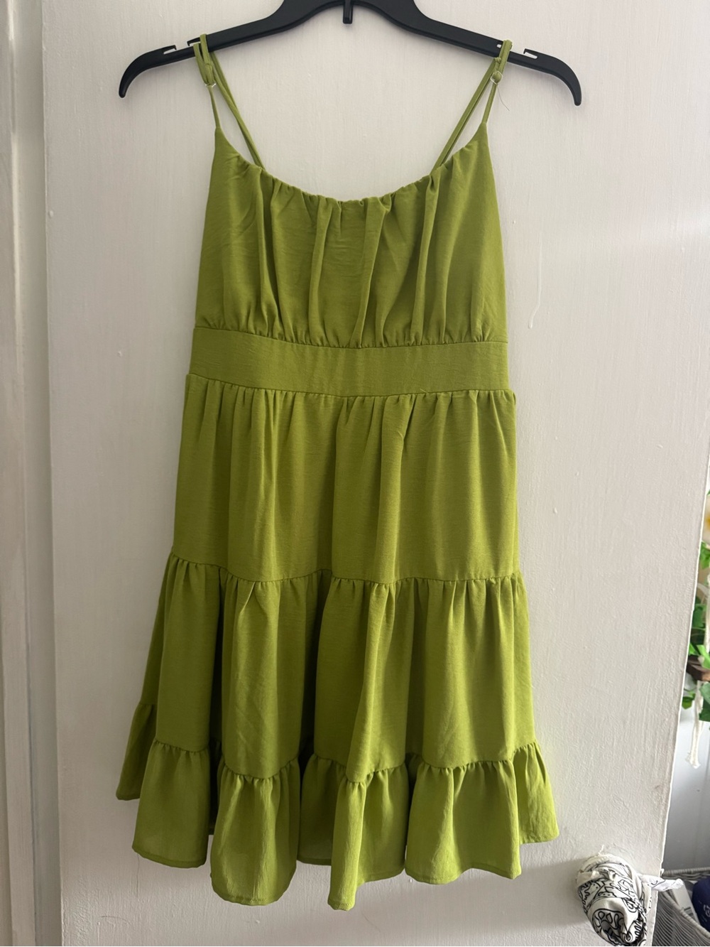 liberty Olive Green Tiered Sundress with Spaghetti Straps
